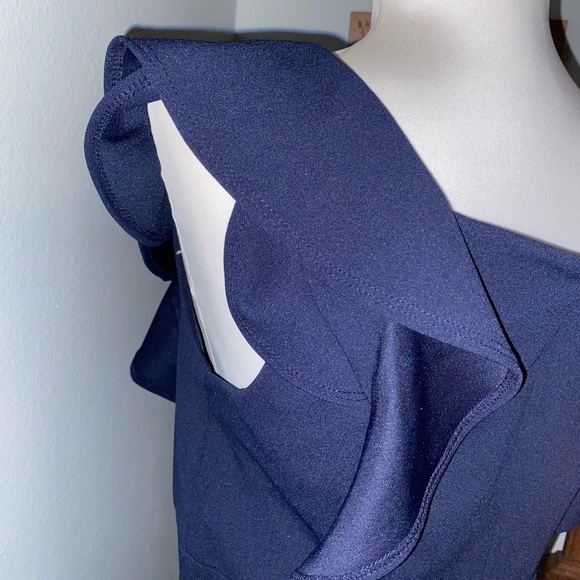 Navy Blue Ruffle Sleeve & Gold Button Dress - Picture 4 of 5